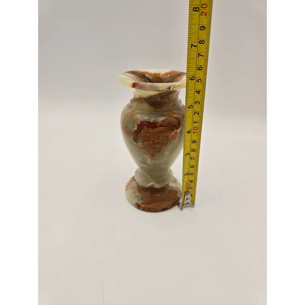 Vintage Onyx Bud Vase‎ Natural Banded Brown Stone 6 Inch Decor